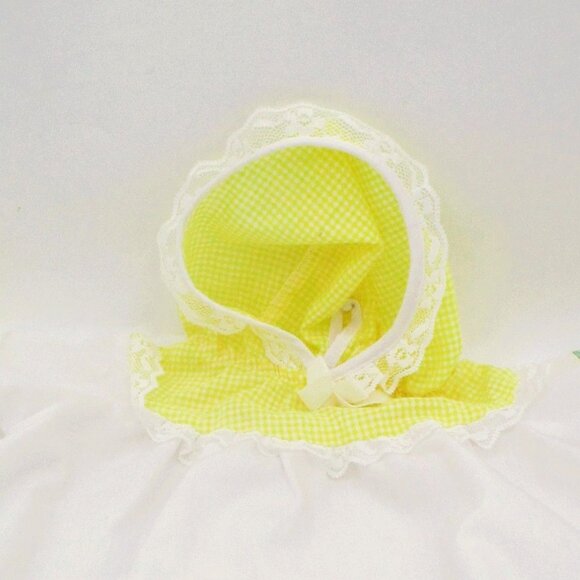Vintage Cabbage Patch Kids White & Yellow Gingham Hooded Gown W/ Lace Trim - Picture 2 of 2